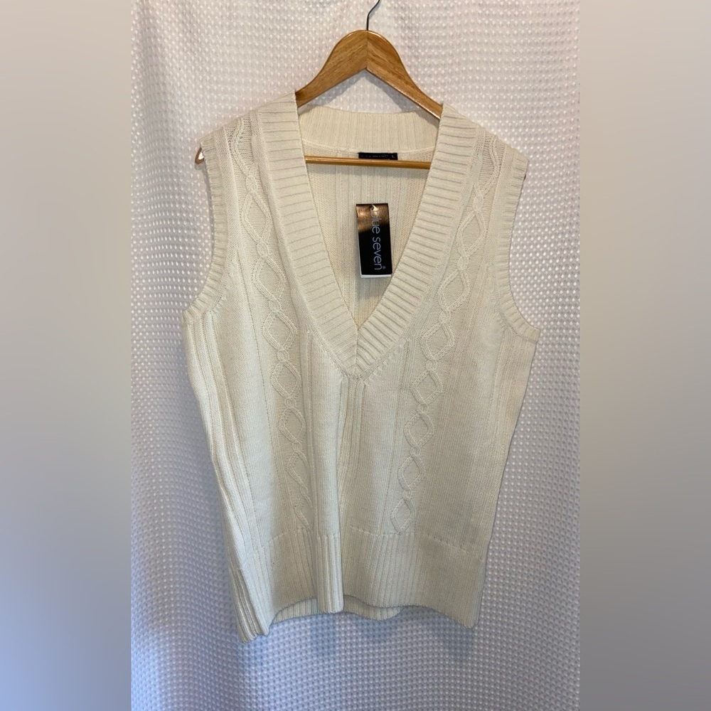 BLUE SEVEN cream wool‎ blend knit sweater vest size Large NWT